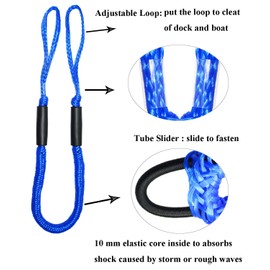 4pcs Bungee Boat Dock Lines 4 Feet Blue Dockline Mooring Rope Boat Accessories Docking Lines PWC Shock Cords for Boats Kayak, Jet Ski, Pontoon, Canoe, Power Boat Wave Runner, Sea Doo, Watercraft