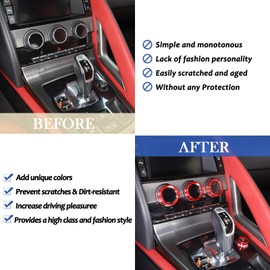 Daeiclru Central Control Adjustment Knob Compatible with Jaguar F-Type 2013-2022, Aluminum Alloy AC Air Conditioner Switch Volume Tune Knob Button Ring Accessories, 4PCS (Red)