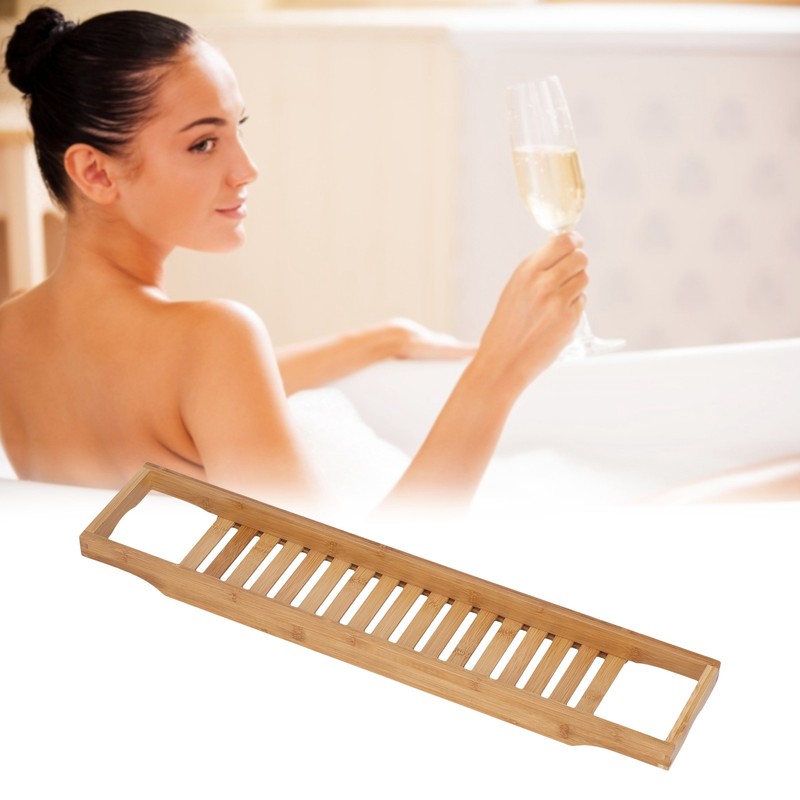 Bamboo Bathtub Tray Simple Durable Bathtub Rack Book Wine Holder