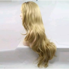 Unbranded Gold Blonde Ombre Wig HD Front Lace Human Hair Blend Highlights  Wavy Curly