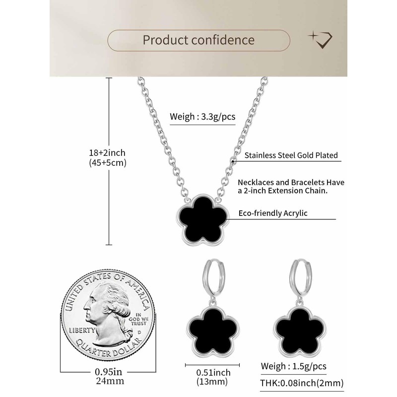 Qinpan Gold Plated Five Leaf Clover Necklace and Dangle Earrings
