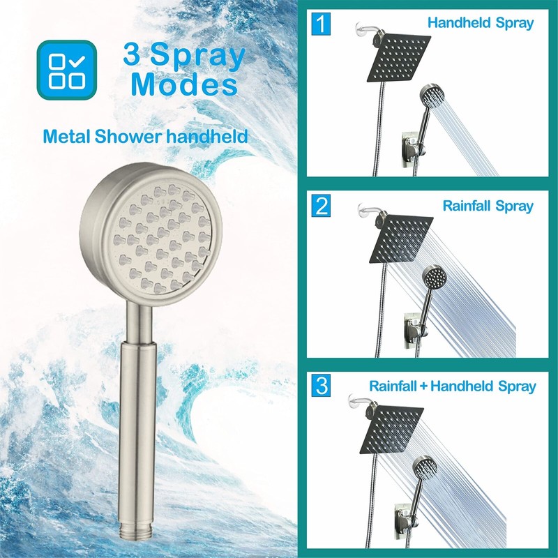 LOHNER 6 inch Shower Head with handheld, High Pressure 6"
