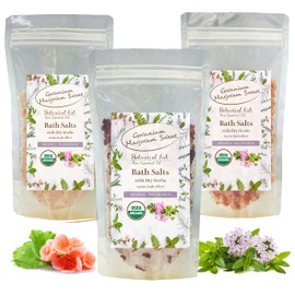 Bath Salt, Magnesium, Aroma Bath Salt, Marjoram, Geranium, Hot Bath, Moisturizing (Natural Ingredients, Gift, Present) (Extra 300 g) 3 Packs, White Rock Salt, Pink Rock Salt, Red Rock Salt, Herbs