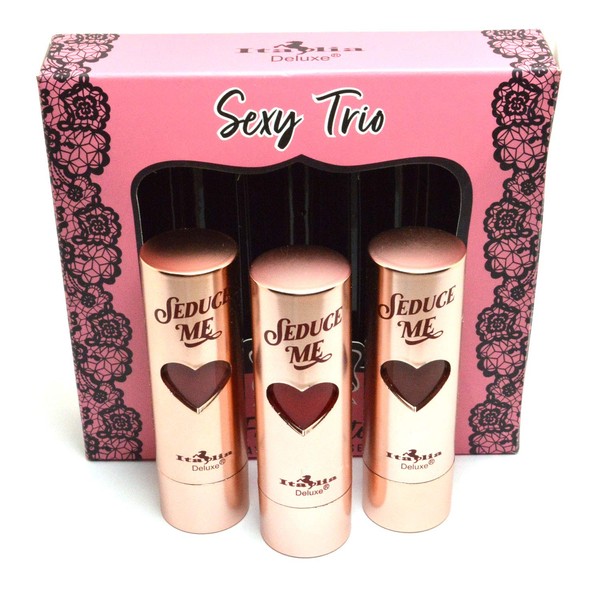 Italia Deluxe 3 pcs of Satin Lipstick First Date Sexy Trio 192 Set #B Natural Red Brown High Quaility Lip Stick + Free ZipBag