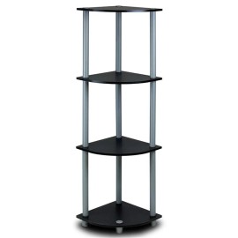 Furinno Turn-N-Tube Wood 4-Tier Corner Display Rack in Black/Gray
