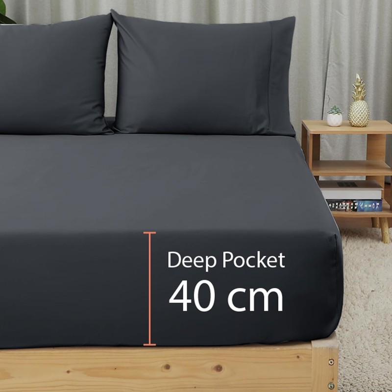 SSW HOMES King Fitted Sheet Charcoal - Deep Pocket 16