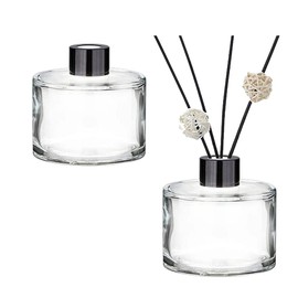 Set of 2 Round Glass Diffuser Bottles with Black Caps Diffuser Jars Empty Refillable Glass Fragrance Diffuser Bottles Fragrance Accessories Use for DIY Replacement Diffuser Set