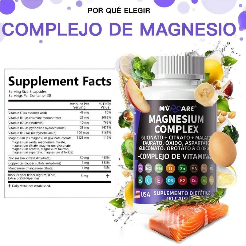 Mvpcare Magnesio Complex 1125mg Citrato Polvo Glicinato Gluconato Óxido Vitaminas