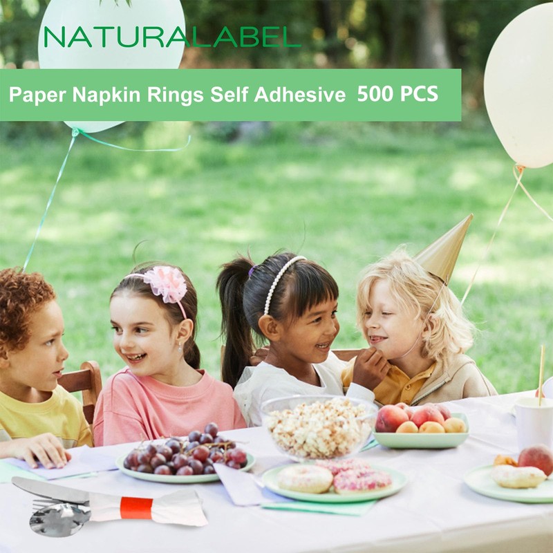 NATURALABEL 500 PCS Paper Napkin Rings with Box, Self-Adhesive Napkin