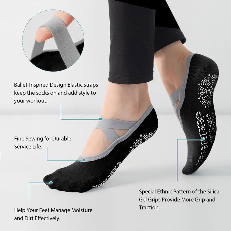RainFlowwer Women's Yoga Socks, Pilates Socks Non-slip Breathable Elastic Dance