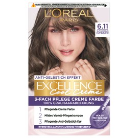 L'Oréal Paris Permanent Hair Colour, Ultra Cool Colour Result, 100% Grey Hair Coverage, Set with Excellence Cool Cream Colour, Shampoo and Care Cream, No. 6.11 Ultra Cool Dark Blonde