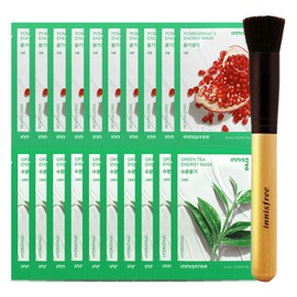 Innisfree Energy Mask Pomegranate 10 sheets + Energy Mask Green Tea 10 sheets + Beauty Tool Master Foundation Brush / 이니스프리 에너지 마스크 석류 10매+에너지 마스크 그린티 10매+뷰티툴 마스터 파운데이션 브러시