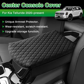Shademax Center Console Cover for Kia Telluride Accessories 2024 2023 2022 2021 2020 Armrest Cover Cushion Pad PU Leather Armrest Seat Box Cushion Middle Console Lid Protector Black