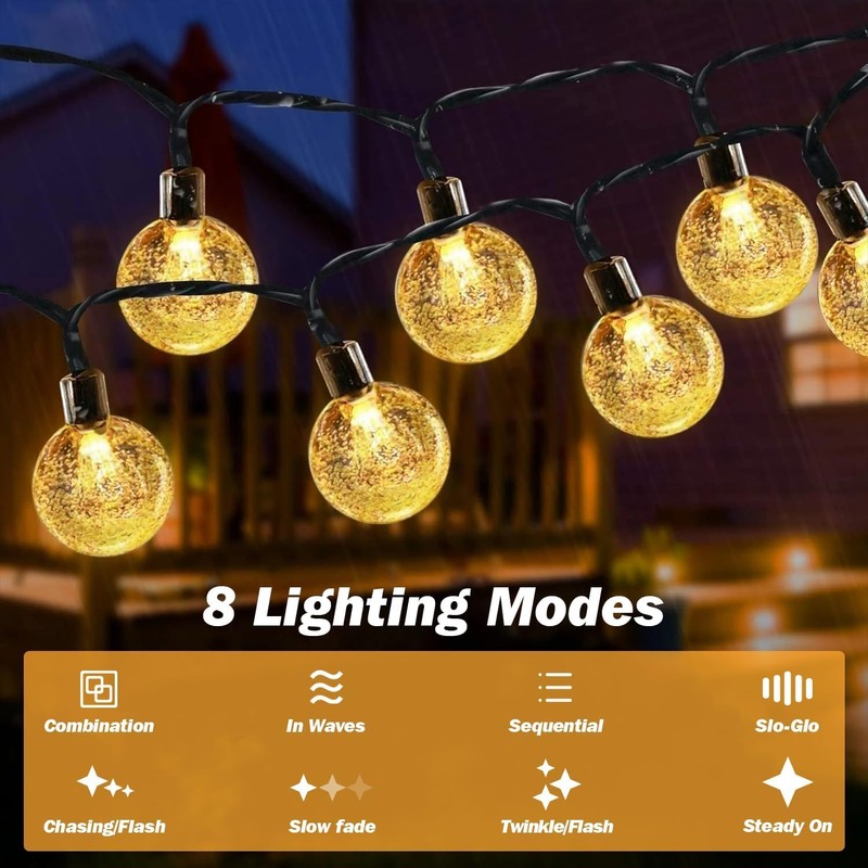 Suyoo Solar-Lichterkette für Außen, 12M 100 LED Kristall Globe Lichter,