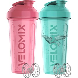 VELOMIX -2 Pack- 28 oz Protein Shaker Bottles for Protein Mixes - 2x Wire Whisk | Leak Proof Shaker Cups for Protein Shakes and Pre Workout | Protein Shaker Bottle Pack (A3) Aurora Pink/Turquise
