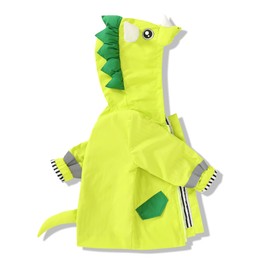 YOUNGER TREE Toddler Baby Boy Girl Dinosaur Raincoat Cute Cartoon Hoodie Zipper Coat Outfit (Toddler Green Rain Jacket, 3T)