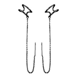 SLUYNZ 925 Sterling Silver Cuff Earrings Threader Chain for Women Crawler Earrings Wrap Earrings (Black Gold Plated)