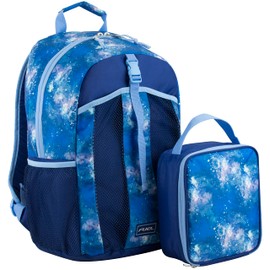 FUEL Lunch Backpack Set Teens Student Water Resistant Dome Bookbag Bag Soft Reusable Insulated Cooler Lunch Box Thermal Travel Office Lunch Bag, Light Blue Galaxy