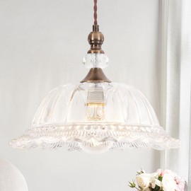 CWarmozy Vintage Pendant Light Fixtures for Kitchen Island Brass Gold 10.6" Glass Small Pendant Lights Adjustable Hanging Light for Hallway Porch Sink Table