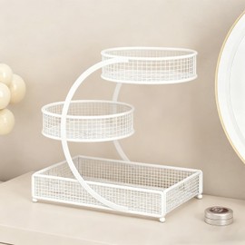 3 Tier Makeup Organizer for Vanity, Large Bathroom Countertop Organizers, Bathroom Counter Shelf Skincare Holder Perfume Tray Cosmetic Display (White)