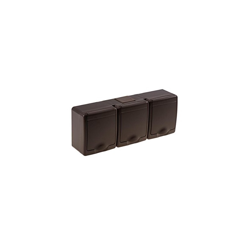 3-Way Socket Surface-Mounting Brown Wet Room IP44 16A 250V