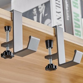 OptiPro Headphone Stand, Set of 2, Screw Type, Clamp Mount, Table Hook, Convenient Goods, Easy Installation, Load Capacity 22.0 lbs (10 kg), Business Trips, Travel (Gang Gray)