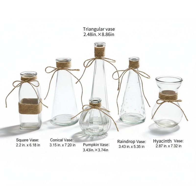 Glass Bud Vases Set of 6 for Flowers, Clear Small