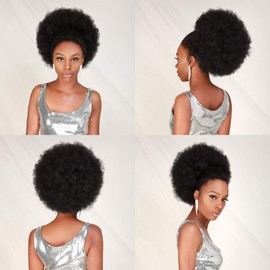 Instant Glitz Afro Puff Drawstring Ponytail Retro Kinky Curly Ponytail Wig Clip in Bun Hair Piece for Black Women Synthetic Hair Extension (LARGE, 2)