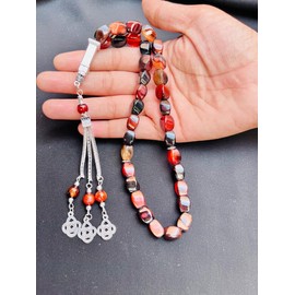 Natural Sulemani Agate Tasbheeh 33 Beads Muslim Islamic Religious Prayer Beads Aqeeq Tasbih Hakik Sufi Tasbeeh Misbaha Aqiq Masbaha Sulemani Yemen Tasbih Agate Turkish Tasbeeh 10MM