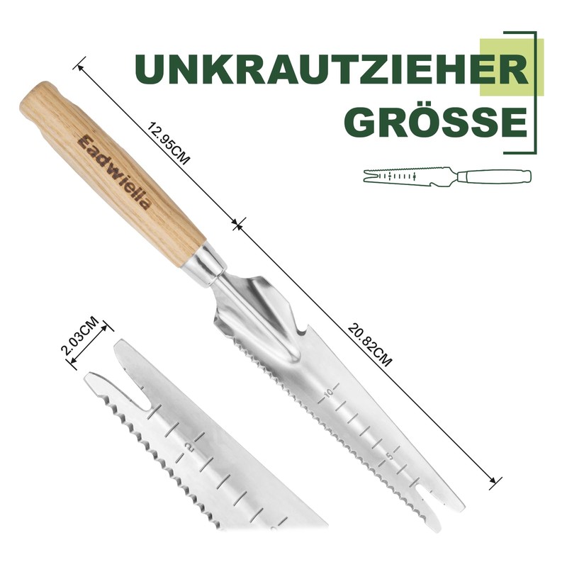 Eadwiella Manual Weeder Wooden Handle Stainless Steel Head Weeder for