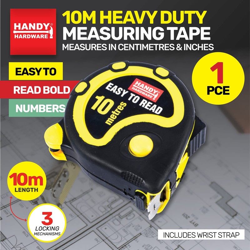 Handy Hardware 10m Heavy Duty Measuring Tape with Wrist Strap,