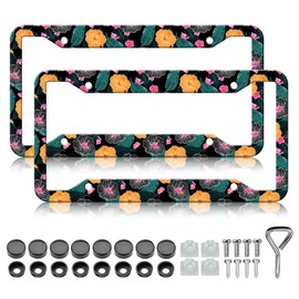 HCSS 2PCS Hibiscus Flowers License Plate Frames, Colorful Tropical Floral Aluminum Metal License Plate Holder Covers, Rust-Proof Waterproof Car Decorative Tag Frames for Standard US 12x6 Inch