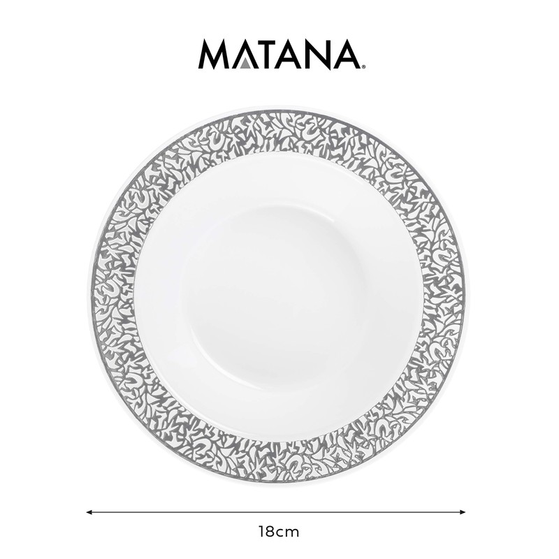 MATANA - 20 Premium Plastic Party Bowls with Silver Lace