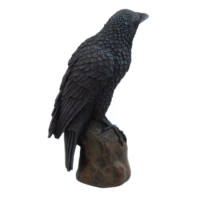 Ebros Gothic Raven Statue Crow Scavenger Bird Perching On Rock