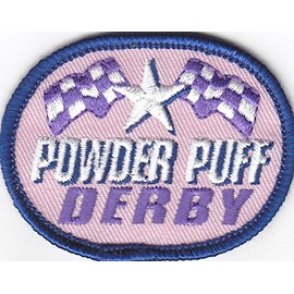 "POWDER PUFF DERBY" PATCH -Iron On Embroidered Applique/Vehicles, Racing, Fun