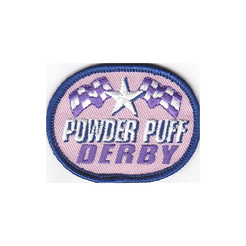 "POWDER PUFF DERBY" PATCH -Iron On Embroidered Applique/Vehicles, Racing, Fun