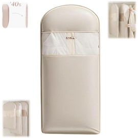 Space Saving Hanging Garment Bag with Self Compression Zipper – Dust Cover Clothes Bags for Down Coat, Suit & Dress – Closet Organizer Garment Bags for Hanging Clothes & Travel Storage (Beige, XL)