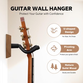 Bandpop Guitar Wall Mount - Black Walnut Guitar Hanger with 5pcs Picks for Acoustic, Electric, Bass, Banjo, Mandolin