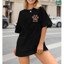 Dog Mom Shirt for Women Oversized Mama T-Shirt Funny Dog Paw Graphic Tees Casual Loose Tops