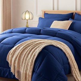 Newspin King Bed in a Bag - 7 Pieces Blue Comforter Set, All Season Ultra Soft Bedding Comforter Set with Comforter, Flat Sheet, Fitted Sheet, Pillowcases & Shams