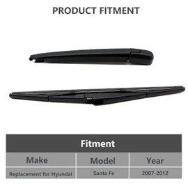 Replacement for Hyundai Santa Fe 2007-2012 Rear Wiper Arm and Wiper Blade, Factory OE Style Rear Windshield Wiper Arm & Wiper Blade Set, Replacement OEM: 98811-2B000