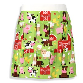 Chicken Egg Collecting Apron - Egg Gathering Aprons for Kids - Child Egg Apron Fresh Eggs with Sturdy Pocket for Chicken Coop - Holds 4 Eggs, Barnyard Design for Boys or Girls, Green, Child