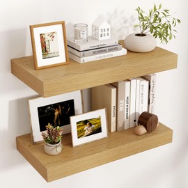 Venusmiles Floating Shelves for Wall, 24 Inch Wide x 12 Inch Deep Floating Shelves, Long Wood Floating Wall Shelf Shelves for Living Room Bathroom Bedroom Kitchen Home - (Oak, 24" W x 12" D x 2" H)