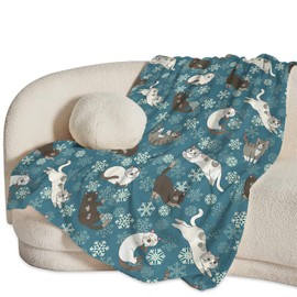 Puxnawi Cat Blanket for Girls Women Boys Men Cat Lovers Gifts Throw Blanket Cozy Plush Flannel Fleece Snowflakes Blankets Lightweight Fuzzy for Bed Decor 50"X40"