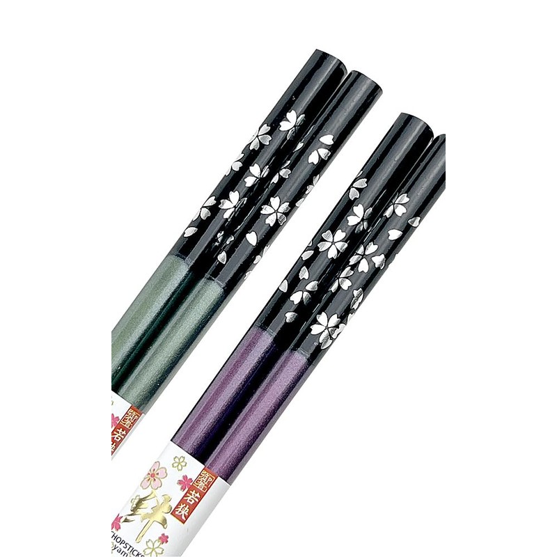 Couple Chopsticks, Dishwasher, Silver Mai Cherry Blossom (Green, Purple), Japanese