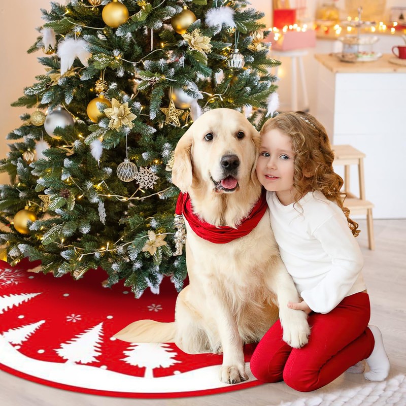Christmas Tree Blanket, Red, Plush Christmas Tree Blanket, Round, 120