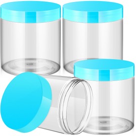 Patelai 4 Pieces Round Wide-mouth Leak Proof Plastic Container Jars with Lids for Travel Storage Makeup Beauty Products Face Creams Oils Salves Ointments DIY Making(16 Ounce,Blue)