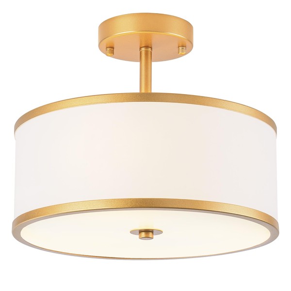 Bargeni Semi Flush Mount Ceiling Light,12.5 Inch Drum Ceiling Light,Antique