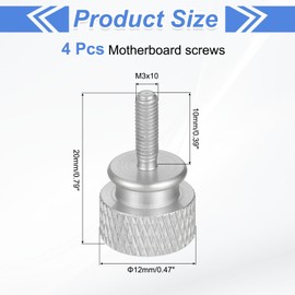 sourcing map 4Pcs M3x10 Aluminum Thumb Screws, 12x20mm(ODxH) Computer Case Thumb Screws for PC Side Panel Motherboard Mounting Screw, White