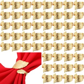 Bokon Gold Napkin Rings Set of 100 Wedding Golden Leaf Napkin Rings Metal Napkin Holders for Table Setting Holiday Christmas Thanksgiving Party Table Decorations